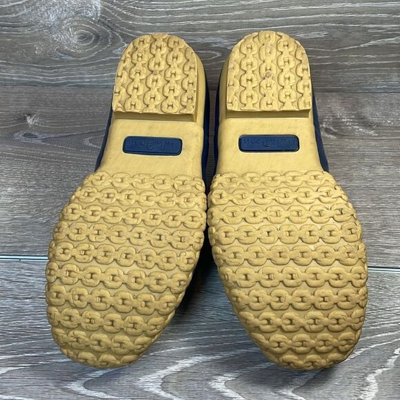 LL Bean Bean Boots Women’s Sz 6W Waterproof Tan Leather Navy Rubber Duck Boots - Picture 7 of 13